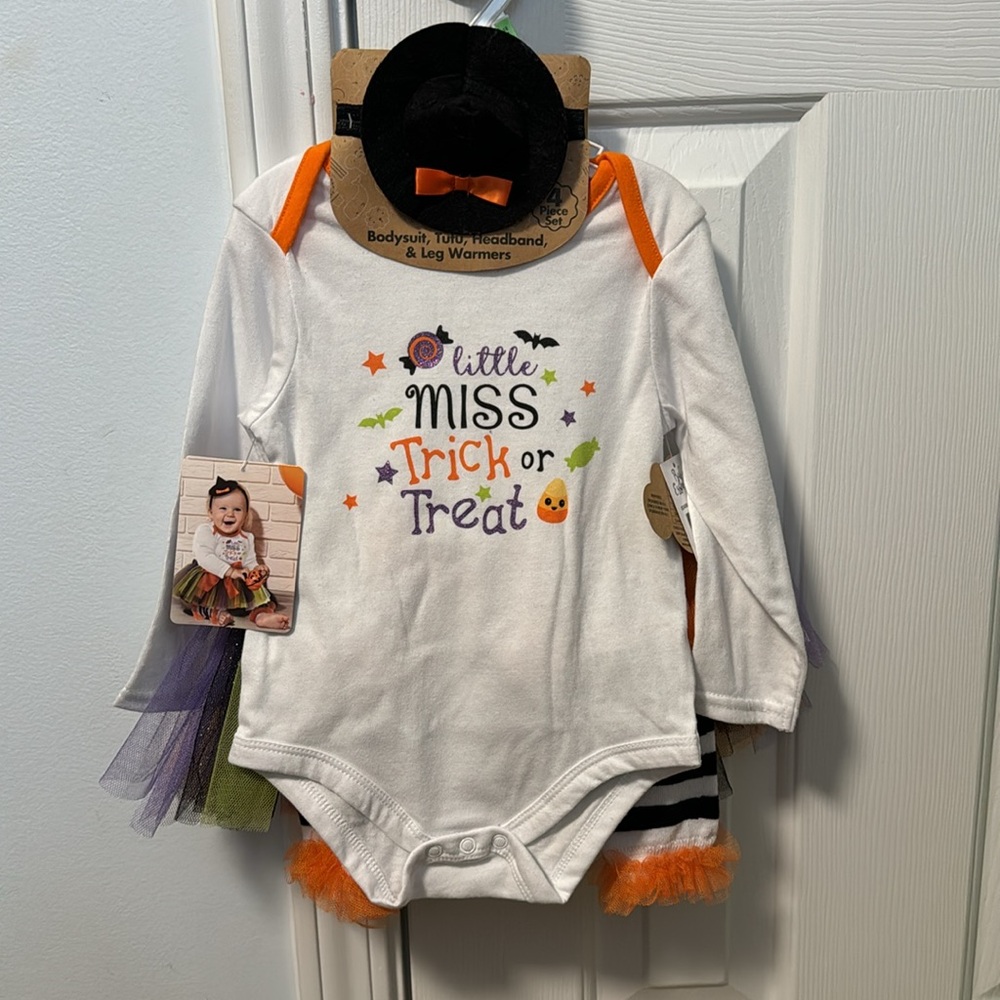 Cute baby girl Halloween outfit 18M Tull skirt leg warmers bodysuit headband
